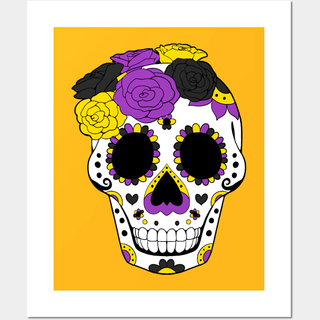 NonBinary | NB Pride - SugarSkulls Dia de los Muertos Wall Art by celestinaart